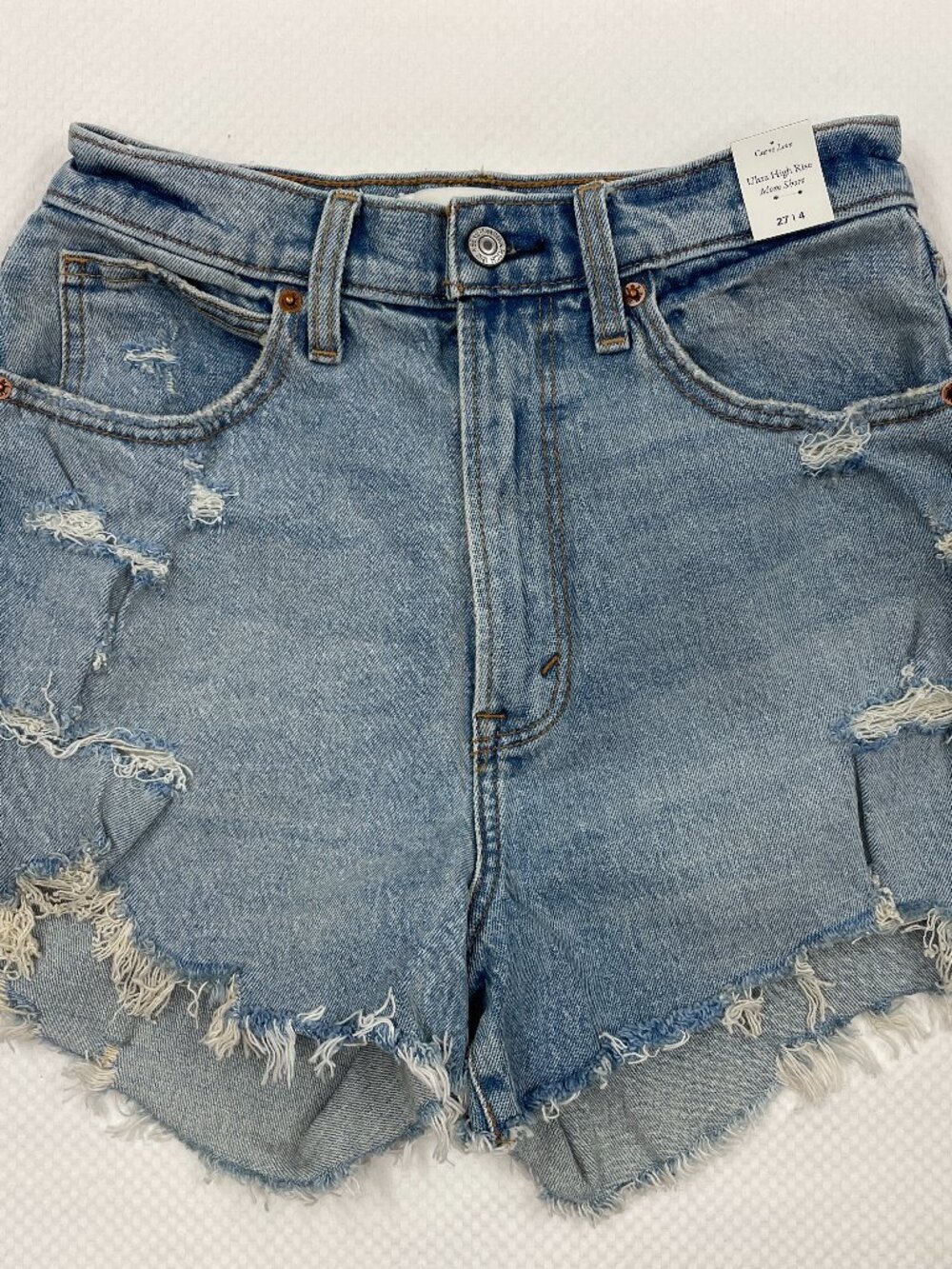 Abercrombie & Fitch Curve Love Ultra High Distressed Jean Shorts Women's 27 NEW